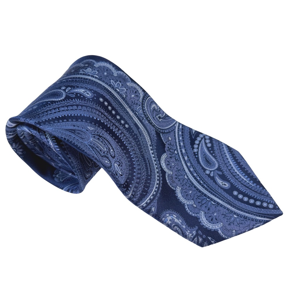 Sean John Fine Tailoring Blue Paisley Silk Tie Handmade Mens Necktie